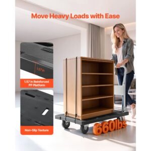 foldable push cart dolly, 660 lbs capacity, folding platform truck with swivel wheels, moving platform hand truck flatbed cart, space saving push handle, for easy storage, 35.2 x 23.4 x 33.5 in