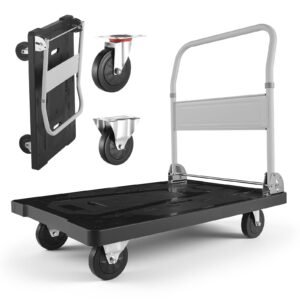 Foldable Push Cart Dolly, 660 lbs Capacity, Folding Platform Truck with Swivel Wheels, Moving Platform Hand Truck Flatbed Cart, Space Saving Push Handle, for Easy Storage, 35.2 x 23.4 x 33.5 in