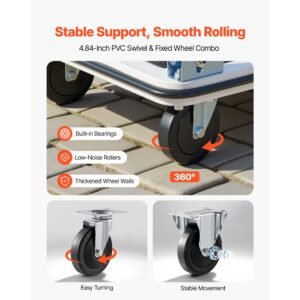 foldable push cart dolly, 660 lbs load capacity, folding platform truck with swivel wheels, moving platform hand truck flatbed cart, space saving push handle, for easy storage, 35.4x34.3x24in