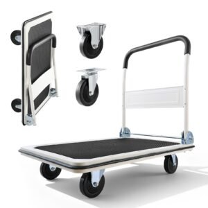 Foldable Push Cart Dolly, 660 lbs Load Capacity, Folding Platform Truck with Swivel Wheels, Moving Platform Hand Truck Flatbed Cart, Space Saving Push Handle, for Easy Storage, 35.4x34.3x24in