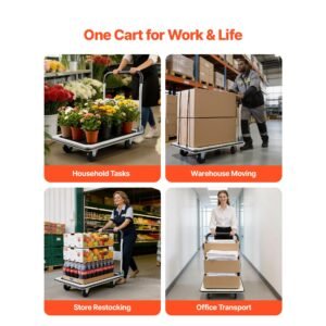 foldable push cart dolly, 660 lbs load capacity, folding platform truck with swivel wheels, moving platform hand truck flatbed cart, space saving push handle, for easy storage, 35.4x34.3x24in