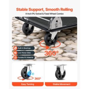 foldable push cart dolly, 700 lbs, heavy duty platform hand truck with wheels, high strength steel, 2 tier moving flatbed cart, for warehouse, garage, workshop, office, 28.7 x 18.5 x 32.3 in