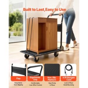 foldable push cart dolly, 700 lbs, heavy duty platform hand truck with wheels, high strength steel, 2 tier moving flatbed cart, for warehouse, garage, workshop, office, 28.7 x 18.5 x 32.3 in
