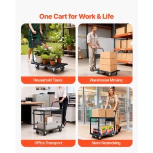 foldable push cart dolly, 700 lbs, heavy duty platform hand truck with wheels, high strength steel, 2 tier moving flatbed cart, for warehouse, garage, workshop, office, 28.7 x 18.5 x 32.3 in