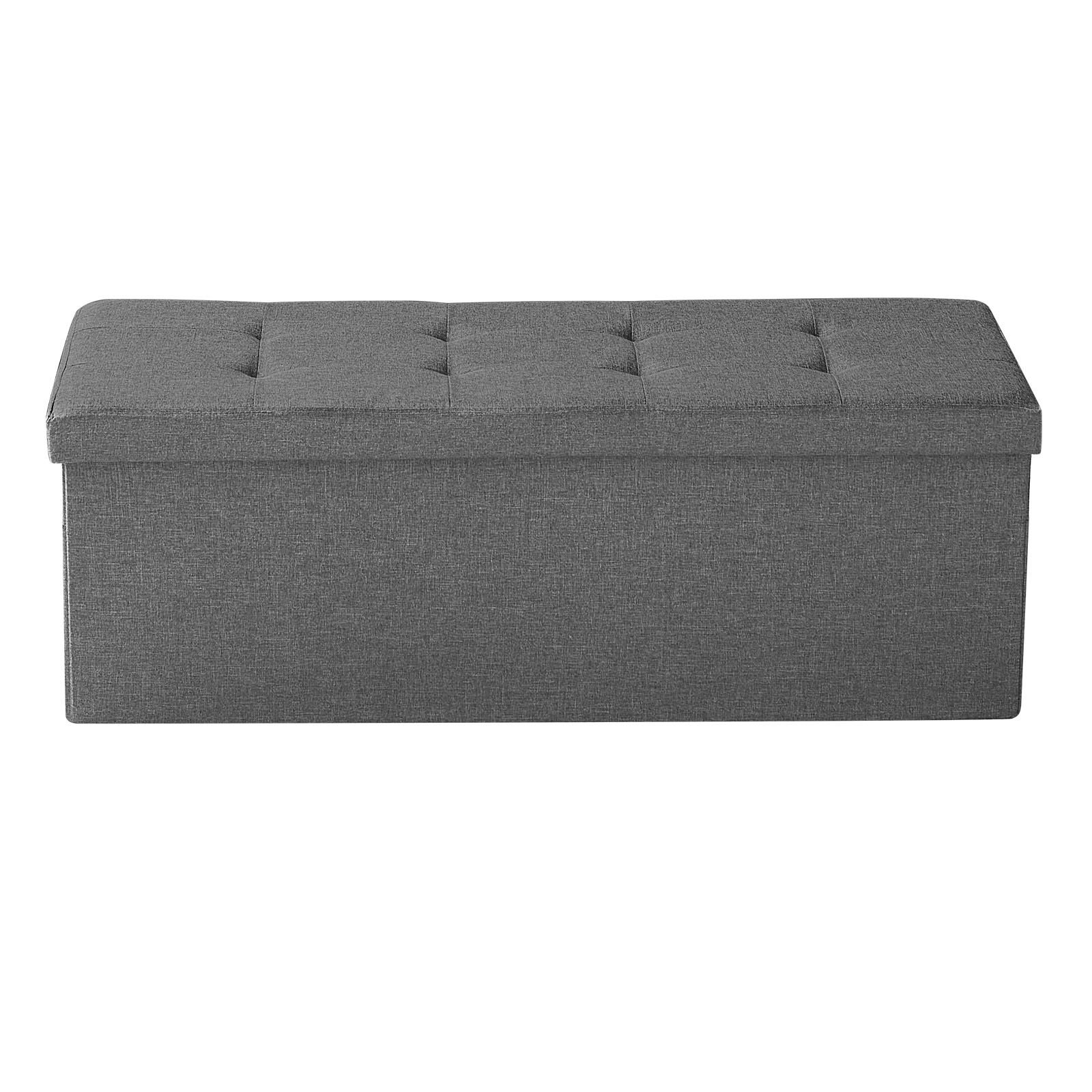 foldable storage ottoman bench, end of bed bench with side bags, folding upholstered storage chest supports 660 lbs, linen bed ottoman with large space for living room, bedroom, entryway, grey