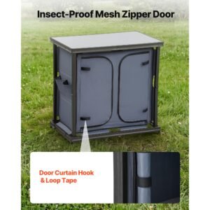 folding camping storage cabinet, outdoor portable aluminum lightweight table, quick set up compact kitchen cook station, with 6 shelves and carry bag, for picnic, bbq, camping, rv traveling