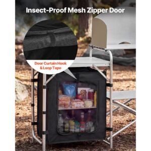 folding camping table, outdoor portable aluminum lightweight table, quick set up kitchen cook station, with storage organizer, detachable windscreen, carrying bag, ideal for picnic bbq traveling