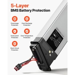folding ebike battery, 48v 10.4ah electric bike lithium battery pack with bms, 3a charger, lock for 1000w e bike motor, detachable electric bicycle replacement kit with handle & discharge socket