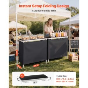 folding portable bar table, 2 pcs, 38.6 x 15.2 x 34.3 in, with carry bag, storage shelf, detachable skirt, quick and easy setup, foldable mobile bartending station for events, party, tradeshow