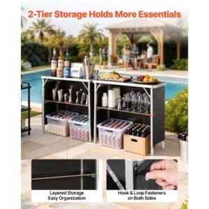 folding portable bar table, 2 pcs, 38.6 x 15.2 x 34.3 in, with carry bag, storage shelf, detachable skirt, quick and easy setup, foldable mobile bartending station for events, party, tradeshow