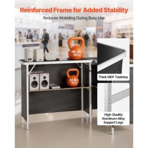 folding portable bar table, 2 pcs, 38.6 x 15.2 x 34.3 in, with carry bag, storage shelf, detachable skirt, quick and easy setup, foldable mobile bartending station for events, party, tradeshow