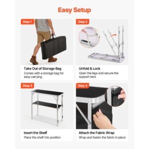 folding portable bar table, 2 pcs, 38.6 x 15.2 x 34.3 in, with carry bag, storage shelf, detachable skirt, quick and easy setup, foldable mobile bartending station for events, party, tradeshow