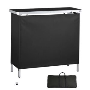 Folding Portable Bar Table, 38.6 x 15.2 x 34.3 in, with Carry Bag, Storage Shelf, and Detachable Skirt, Quick and Easy Setup, Foldable Mobile Bartending Station for Events, Party, Tradeshow
