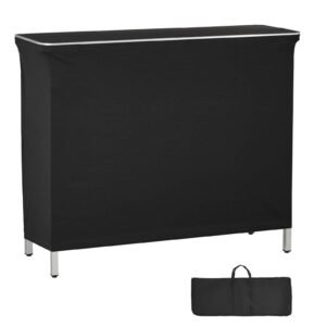 Folding Portable Bar Table, 43.3 x 15.2 x 34.8 in, with Carry Bag, Storage Shelf, and Detachable Skirt, Quick and Easy Setup, Foldable Mobile Bartending Station for Events, Party, Tradeshow