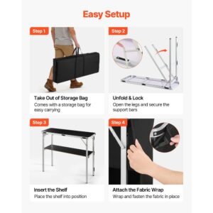 folding portable bar table, 43.3 x 15.2 x 34.8 in, with carry bag, storage shelf, and detachable skirt, quick and easy setup, foldable mobile bartending station for events, party, tradeshow