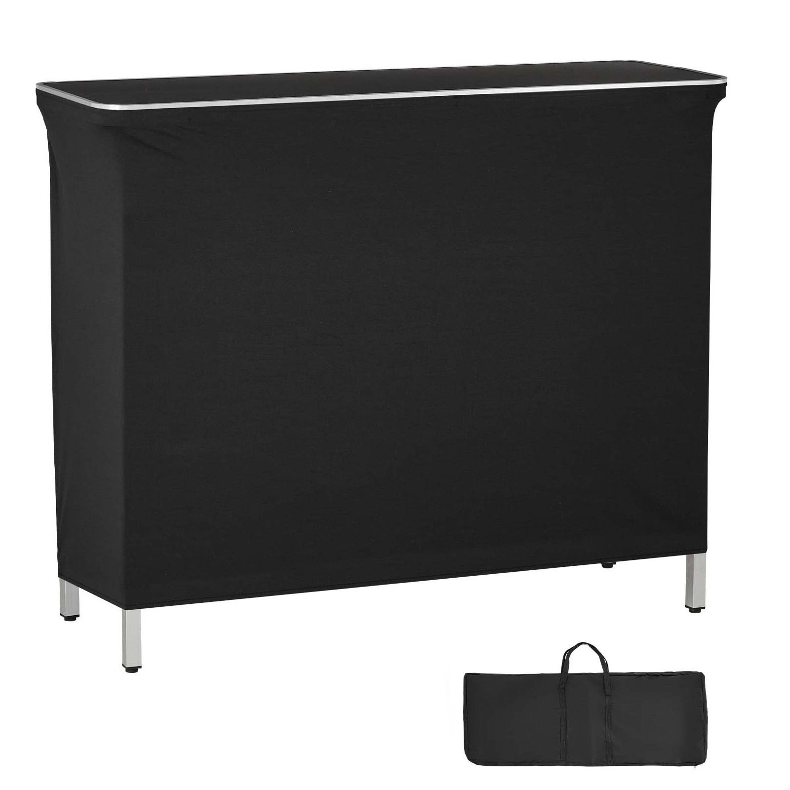 folding portable bar table, 43.3 x 15.2 x 34.8 in, with carry bag, storage shelf, and detachable skirt, quick and easy setup, foldable mobile bartending station for events, party, tradeshow