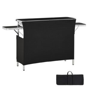 Folding Portable Bar Table, 43.3 x 15.4 x 34.6 in, with Carry Bag, Storage Shelf, and Detachable Skirt, Quick and Easy Setup, Foldable Mobile Bartending Station for Events, Party, Tradeshow