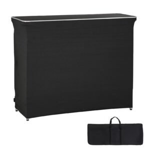 Folding Portable Bar Table, 43.5 x 15.4 x 39.8 in, with Carry Bag, 2 Storage Shelves, and Detachable Skirt, Quick and Easy Setup, Foldable Mobile Bartending Station for Events, Party, Tradeshow