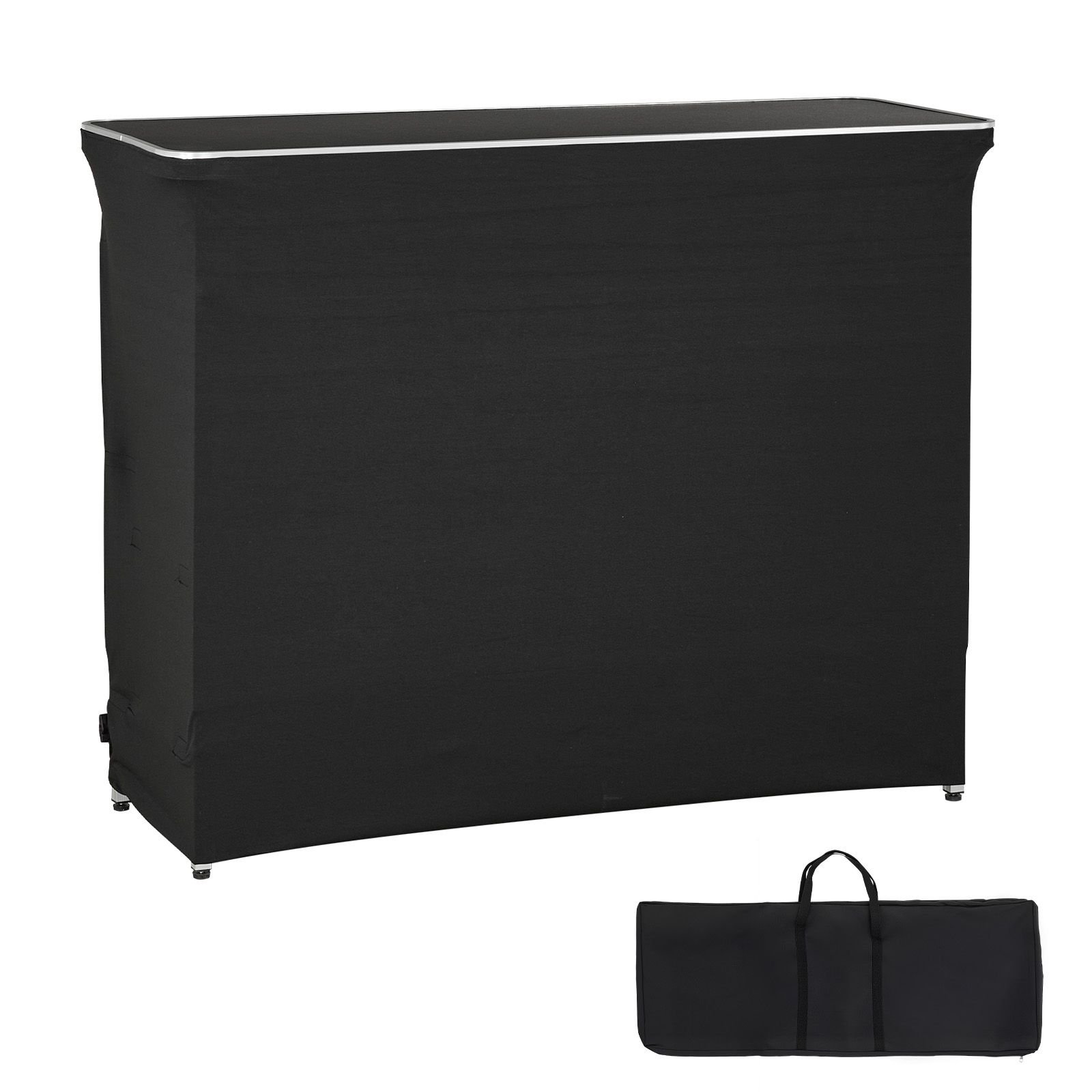 folding portable bar table, 43.5 x 15.4 x 39.8 in, with carry bag, 2 storage shelves, and detachable skirt, quick and easy setup, foldable mobile bartending station for events, party, tradeshow