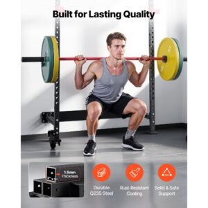 folding power cage, wall mounted power rack squat rack, multifunctional strength training workout equipment with landmine holder, adjustable j hooks & pull up bar for home gym, 1000lbs capacity