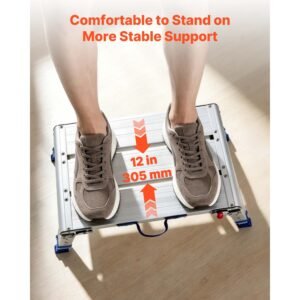 folding work platform, adjustable height 12 16 in, 500 lbs capacity aluminum step stool, heavy duty non slip platform ladder, portable work bench for painting, cleaning, home & professional use