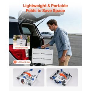 folding work platform, adjustable height 12 16 in, 500 lbs capacity aluminum step stool, heavy duty non slip platform ladder, portable work bench for painting, cleaning, home & professional use