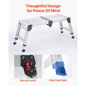 folding work platform, adjustable height 14.2 20 in, 500 lbs capacity aluminum step stool, heavy duty non slip platform ladder, portable work bench for painting, cleaning, home & professional