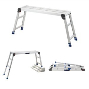 Folding Work Platform, Adjustable Height 23-34.5 in, 40 x 12 in Aluminum Step Stool, 500 lbs Load Capacity, Heavy Duty Non-Slip Platform Ladder, Portable Work Bench for Painting, Maintenance