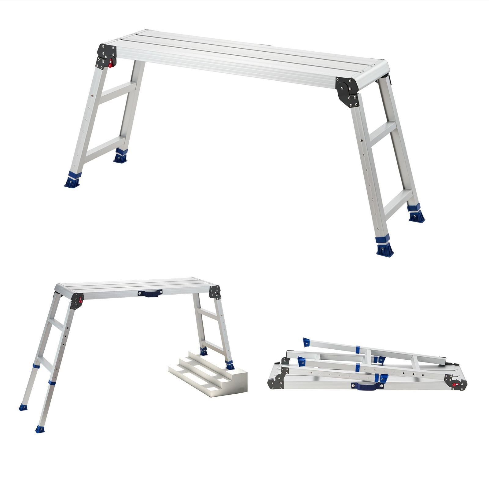 folding work platform, adjustable height 23 34.5 in, 40 x 12 in aluminum step stool, 500 lbs load capacity, heavy duty non slip platform ladder, portable work bench for painting, maintenance