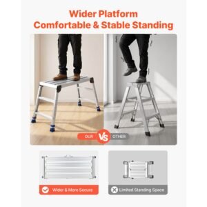 folding work platform, adjustable height 23 34.5 in, 40 x 18 in aluminum step stool, 500 lbs load capacity, heavy duty non slip platform ladder, portable work bench for painting, maintenance