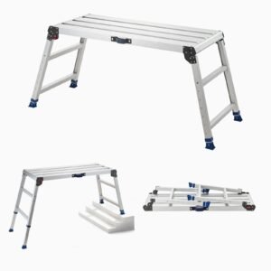 Folding Work Platform, Adjustable Height 23-34.5 in, 40 x 18 in Aluminum Step Stool, 500 lbs Load Capacity, Heavy Duty Non-Slip Platform Ladder, Portable Work Bench for Painting, Maintenance