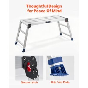 folding work platform, adjustable height 23 34.5 in, 40 x 18 in aluminum step stool, 500 lbs load capacity, heavy duty non slip platform ladder, portable work bench for painting, maintenance