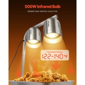 food heat lamp, 500w bulbs, commercial food warmer light, electric stainless steel french fry heating lamp, free standing, catering food warming equipment for kitchen buffet restaurant, silver