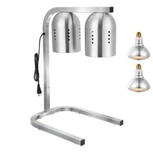Food Heat Lamp, 500W Bulbs, Commercial Food Warmer Light, Electric Stainless Steel French Fry Heating Lamp, Free-standing, Catering Food Warming Equipment for Kitchen Buffet Restaurant, Silver