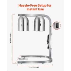 food heat lamp, 500w bulbs, commercial food warmer light, electric stainless steel french fry heating lamp, free standing, catering food warming equipment for kitchen buffet restaurant, silver