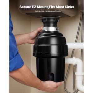 food waste garbage disposal, 1hp 3500rpm dc motor, continuous feed kitchen sink garbage disposer, ez connect food waste grinding system with sound reduction & power cord for kitchens