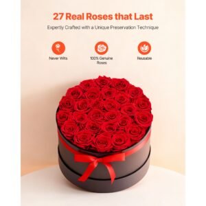 forever flowers, 27 preserved roses in a box, eternal flowers immortal bouquet birthday present for delivery prime women her wife mothers, anniversary, valentine's day,christmas, red