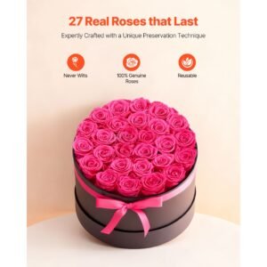 forever flowers, 27 preserved roses in a box, eternal flowers immortal bouquet birthday present for delivery prime women her wife mothers, anniversary, valentine's day,christmas, rose red
