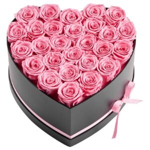 Forever Flowers, 27 Preserved Roses in a Heart Shape Box, Eternal Flowers Immortal Bouquet Birthday Present for Women Her Wife Mothers, Anniversary, Valentine's Day,Christmas, Pink