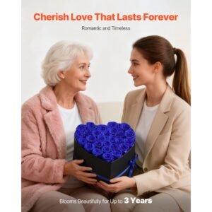 forever flowers, 27 preserved roses in a heart shape box, eternal flowers immortal bouquet birthday present for women her wife mothers, anniversary, valentine's day,christmas, royal blue