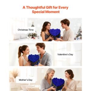 forever flowers, 27 preserved roses in a heart shape box, eternal flowers immortal bouquet birthday present for women her wife mothers, anniversary, valentine's day,christmas, royal blue
