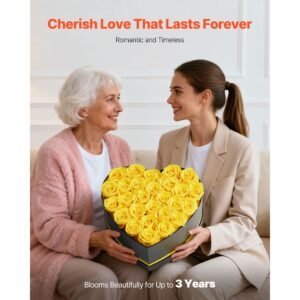 forever flowers, 27 preserved roses in a heart shape box, eternal flowers immortal bouquet birthday present for women her wife mothers, anniversary, valentine's day,christmas, yellow