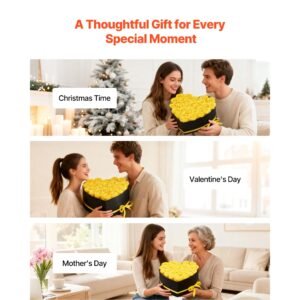 forever flowers, 27 preserved roses in a heart shape box, eternal flowers immortal bouquet birthday present for women her wife mothers, anniversary, valentine's day,christmas, yellow