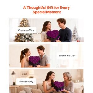 forever flowers, 27 preserved roses in heart shape box, eternal flowers immortal bouquet birthday present for women her wife mothers, anniversary, valentine's day,christmas, purple