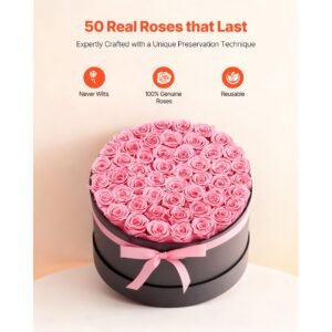 forever flowers, 50 preserved roses in a box, eternal flowers immortal bouquet birthday present for delivery prime women her wife mothers, anniversary, valentine's day,christmas, sweet pink