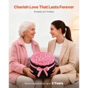forever flowers, 50 preserved roses in a box, eternal flowers immortal bouquet birthday present for delivery prime women her wife mothers, anniversary, valentine's day,christmas, sweet pink