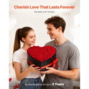 forever flowers, 50 preserved roses in a heart shape box, eternal flowers immortal bouquet birthday present for delivery prime women her wife mothers, anniversary, valentine's day,christmas, red