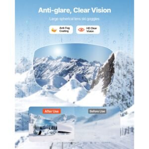 frameless ski goggles, spherical lens with pink revo coating, otg anti fog snow goggles for men women youth, tpu frame & ventilation structure, suitable for skiing, skating, snowboarding