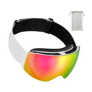 Frameless Ski Goggles, Spherical Lens with Pink Revo Coating, OTG Anti fog Snow Goggles for Men Women Youth, TPU Frame & Ventilation Structure, Suitable for Skiing, Skating, Snowboarding