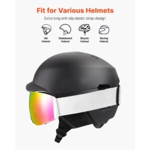 frameless ski goggles, spherical lens with pink revo coating, otg anti fog snow goggles for men women youth, tpu frame & ventilation structure, suitable for skiing, skating, snowboarding